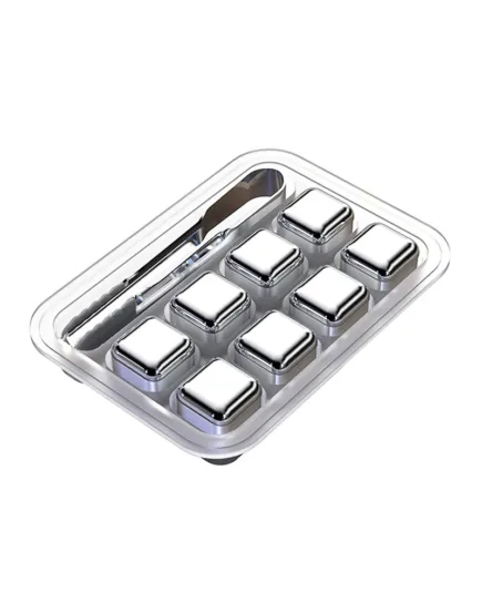 8 Stainless Steel Ice Cubes with Tray and Tong Included
