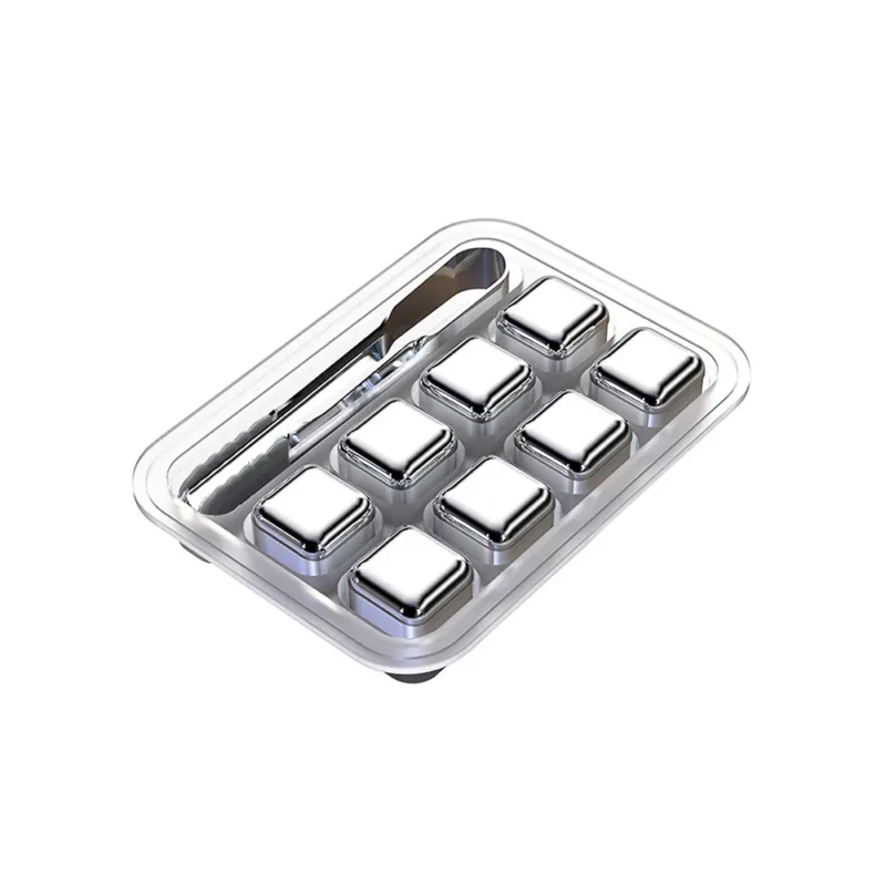 8 Stainless Steel Ice Cubes with Tray and Tong Included