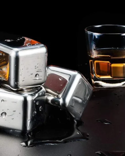 8 Stainless Steel Ice Cubes with Tray and Tong Included
