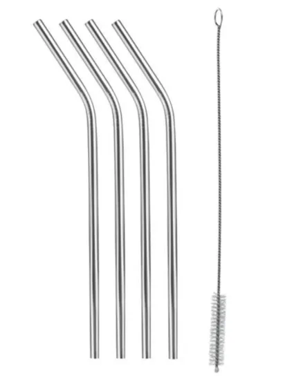 Six Stainless Steel Straws with an Included Cleaning Brush