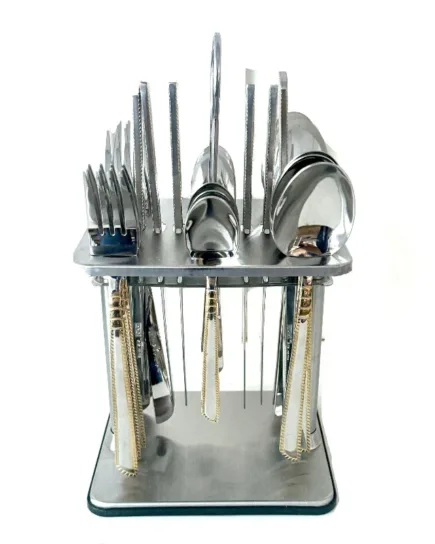Stainless Steel Cutlery Ensemble with Stand â€“ 24 Pieces