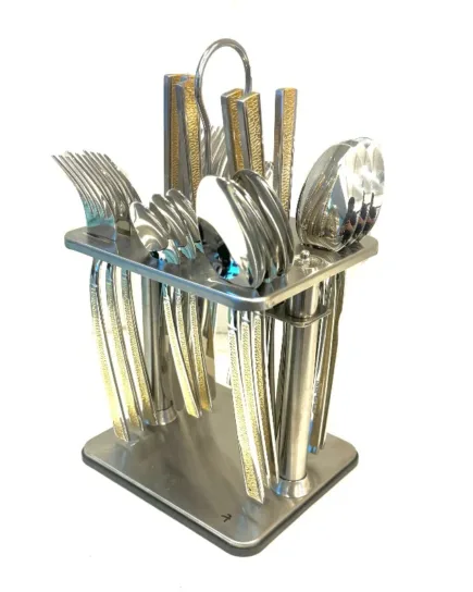 Stainless Steel Cutlery Ensemble with Stand â€“ 24 Pieces