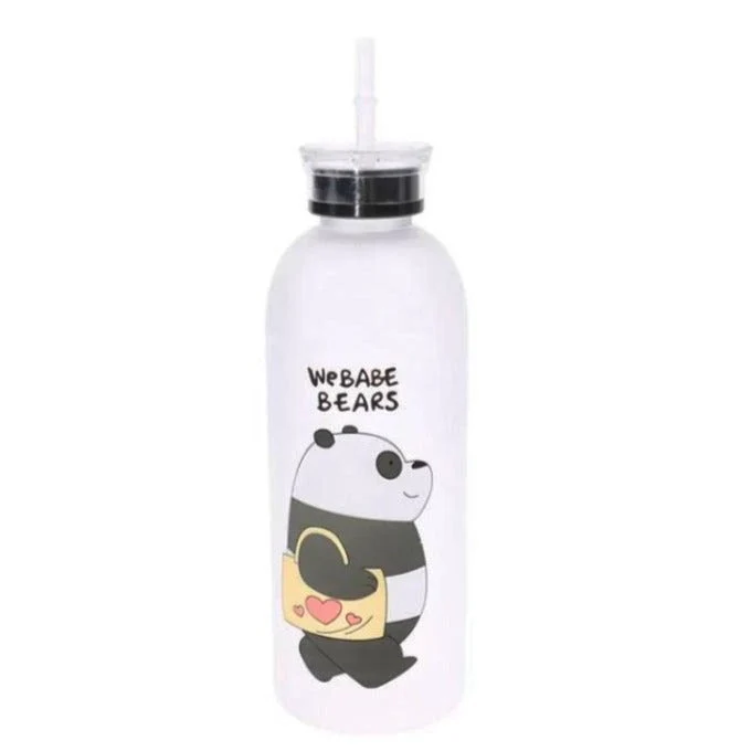 Black Plate Organizer with Two Layers Cute Panda Bear Frosted Water Bottle (1000ml)