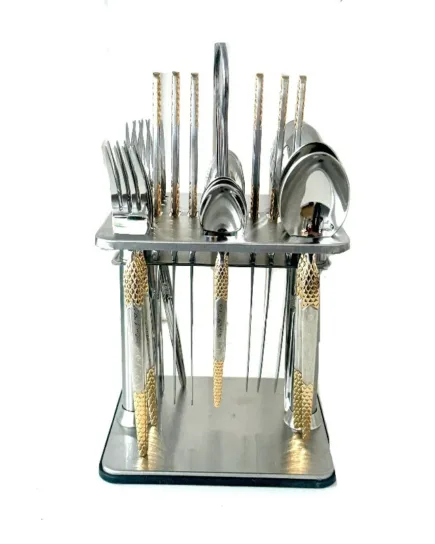Stainless Steel Cutlery Ensemble with Stand â€“ 24 Pieces
