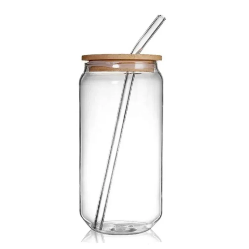 Six Stainless Steel Straws with an Included Cleaning Brush Mason Jar (500ml) with a Wooden Top