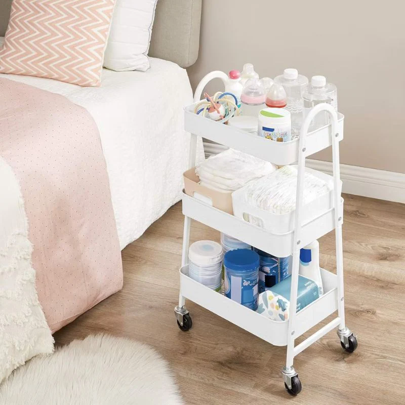 3-Tier Rolling Metal Cart in White Finish 3-Tier Rolling Metal Cart in White Finish - Image 3