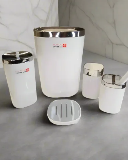 5-Piece Set of Contrast Roma Bathroom Essentials – White