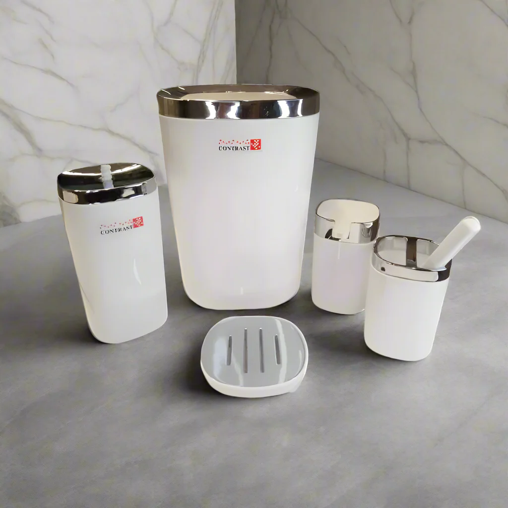 5-Piece Set of Contrast Roma Bathroom Essentials – White 5-Piece Set of Contrast Roma Bathroom Essentials - White - Image 2