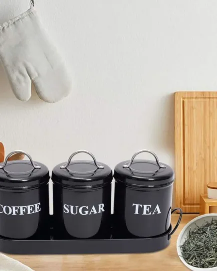 Metal Storage Containers Featuring Black Metal Tray