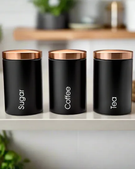 Set of 3 Metal Canisters: Perfect for Tea, Coffee, and Sugar