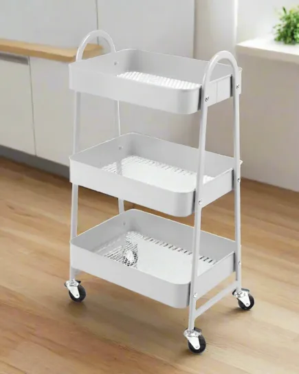 3-Tier Rolling Metal Cart in White Finish