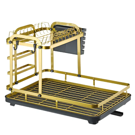 Golden Fruit Display Stand Three-Tier Golden Plate Rack