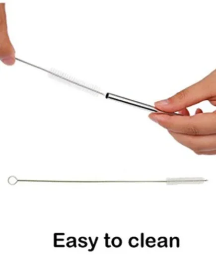 Six Stainless Steel Straws with an Included Cleaning Brush