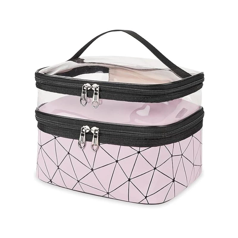 Metal Storage Containers Featuring Black Metal Tray Dual Compartment Cosmetic Bag