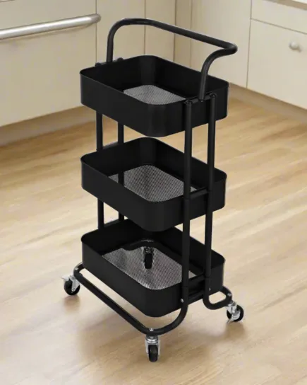 Kitchen Dining 3-Tier Serving Cart – Black Metal Design