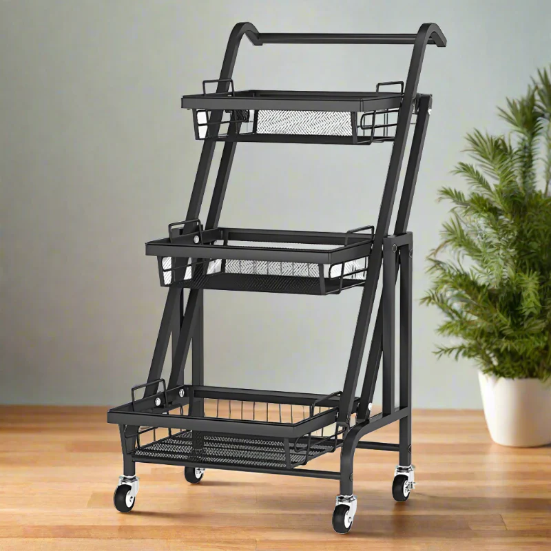 3-Tier Kitchen Trolley Made of Metal, Foldable and on Wheels 3-Tier Kitchen Trolley Made of Metal, Foldable and on Wheels - Image 3