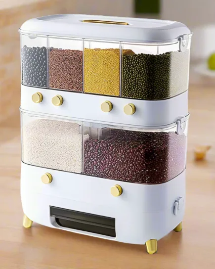 Removable 2-Layer Storage Container for Beans with 6 Compartments and Sealed Cover
