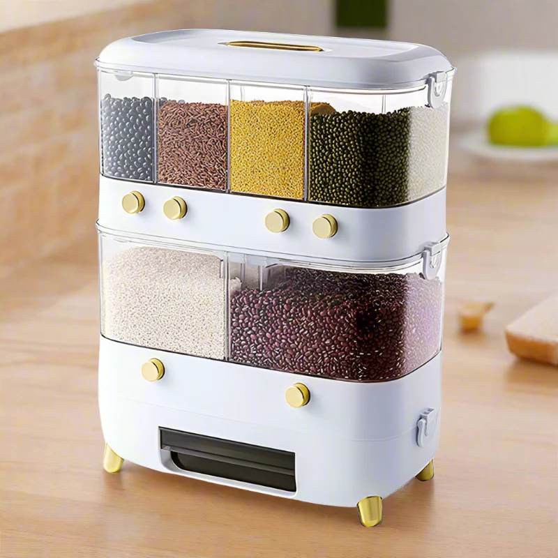 Removable 2-Layer Storage Container for Beans with 6 Compartments and Sealed Cover Removable 2-Layer Storage Container for Beans with 6 Compartments and Sealed Cover - Image 2