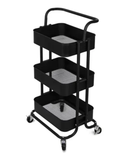 Kitchen Dining 3-Tier Serving Cart - Black Metal Design