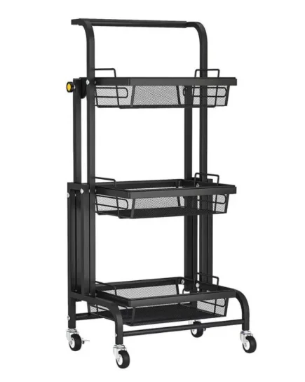 3-Tier Kitchen Trolley Made of Metal, Foldable and on Wheels