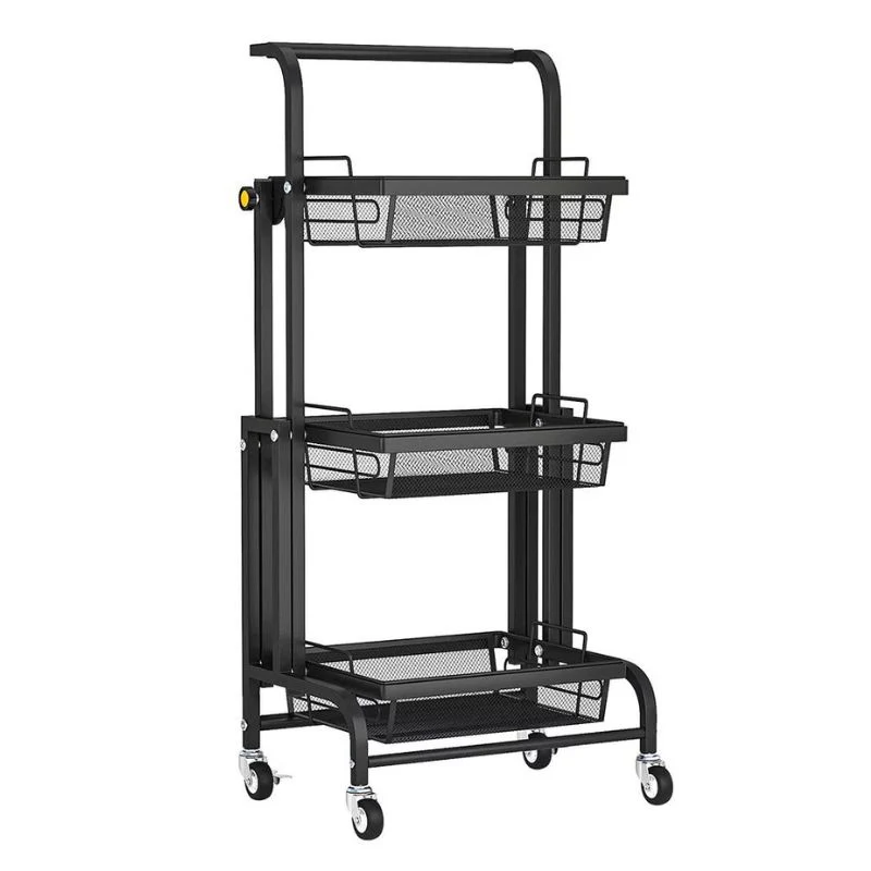 3-Tier Kitchen Trolley Made of Metal, Foldable and on Wheels 3-Tier Kitchen Trolley Made of Metal, Foldable and on Wheels - Image 2