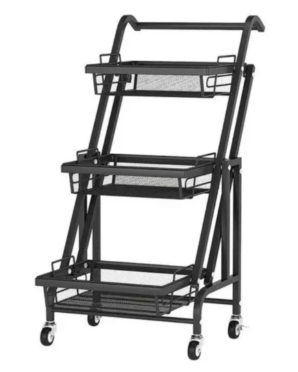 3-Tier Kitchen Trolley Made of Metal, Foldable and on Wheels 3-Tier Kitchen Trolley Made of Metal, Foldable and on Wheels