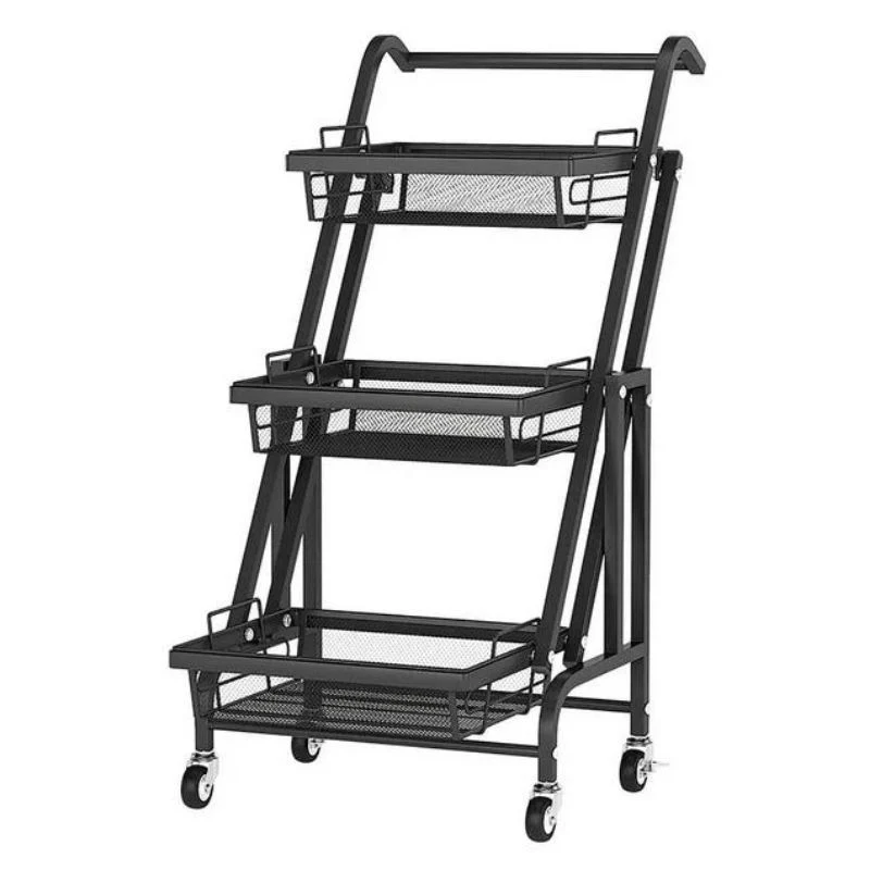 3-Tier Kitchen Trolley Made of Metal, Foldable and on Wheels