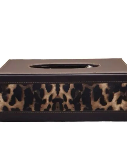 Tiger Print Leather Tissue Holder