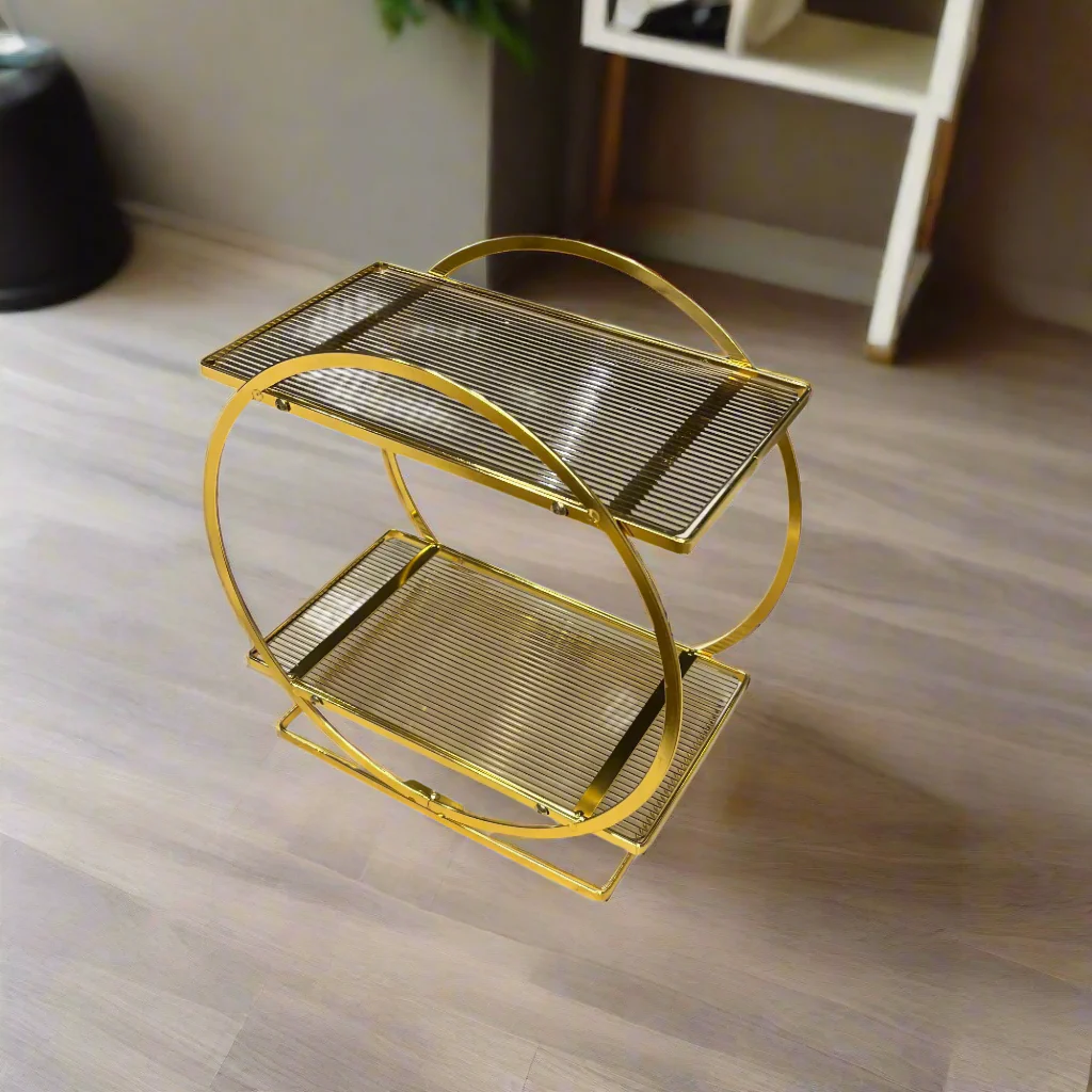 Round Vanity Stand Crafted from Metal in Golden Finish Round Vanity Stand Crafted from Metal in Golden Finish - Image 3