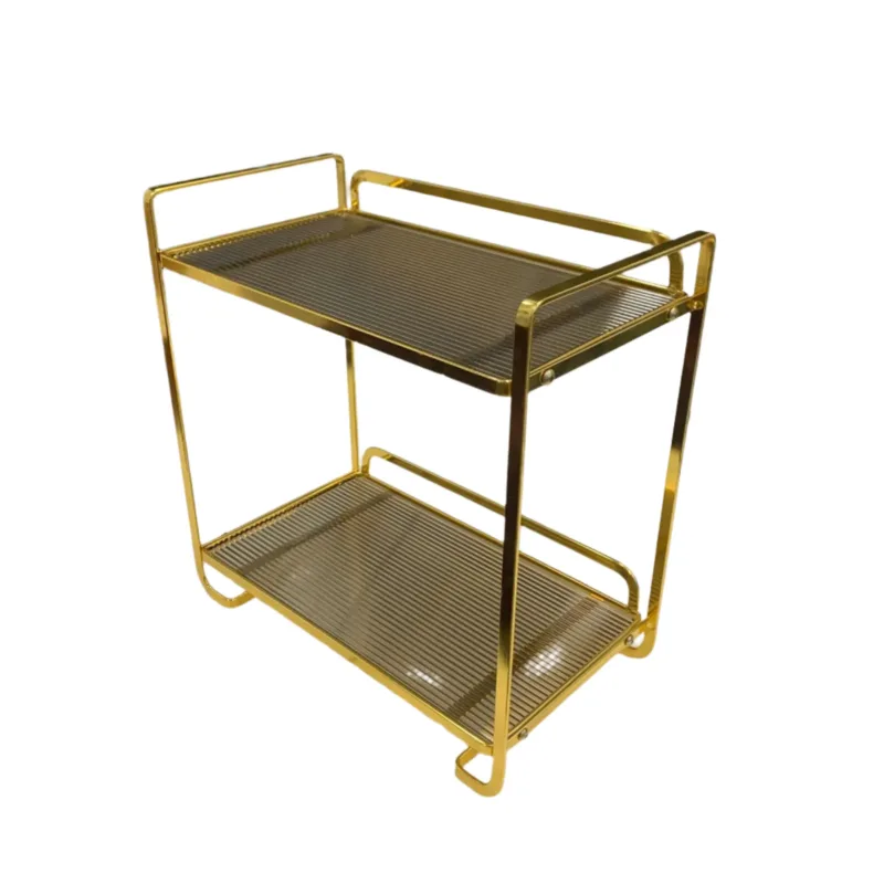 Three-Layered Plate Storage Rack in Stainless Steel Luxurious Golden Metal Vanity Stand (Square)