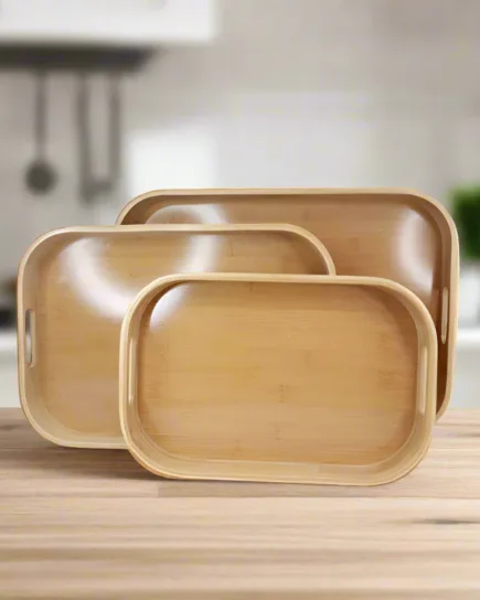 Collection of 3 Durable Wooden Serving Trays