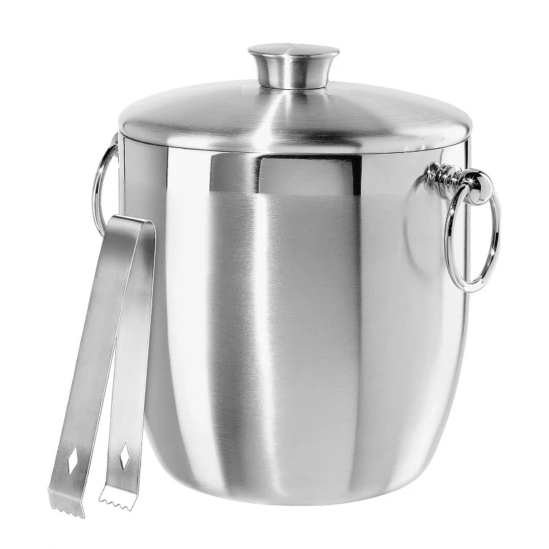 Octagonal Serving Tray in 10.5cm Gold-Plated Stainless Steel Elegant 2-Liter Ice Bucket with Serving Tongs