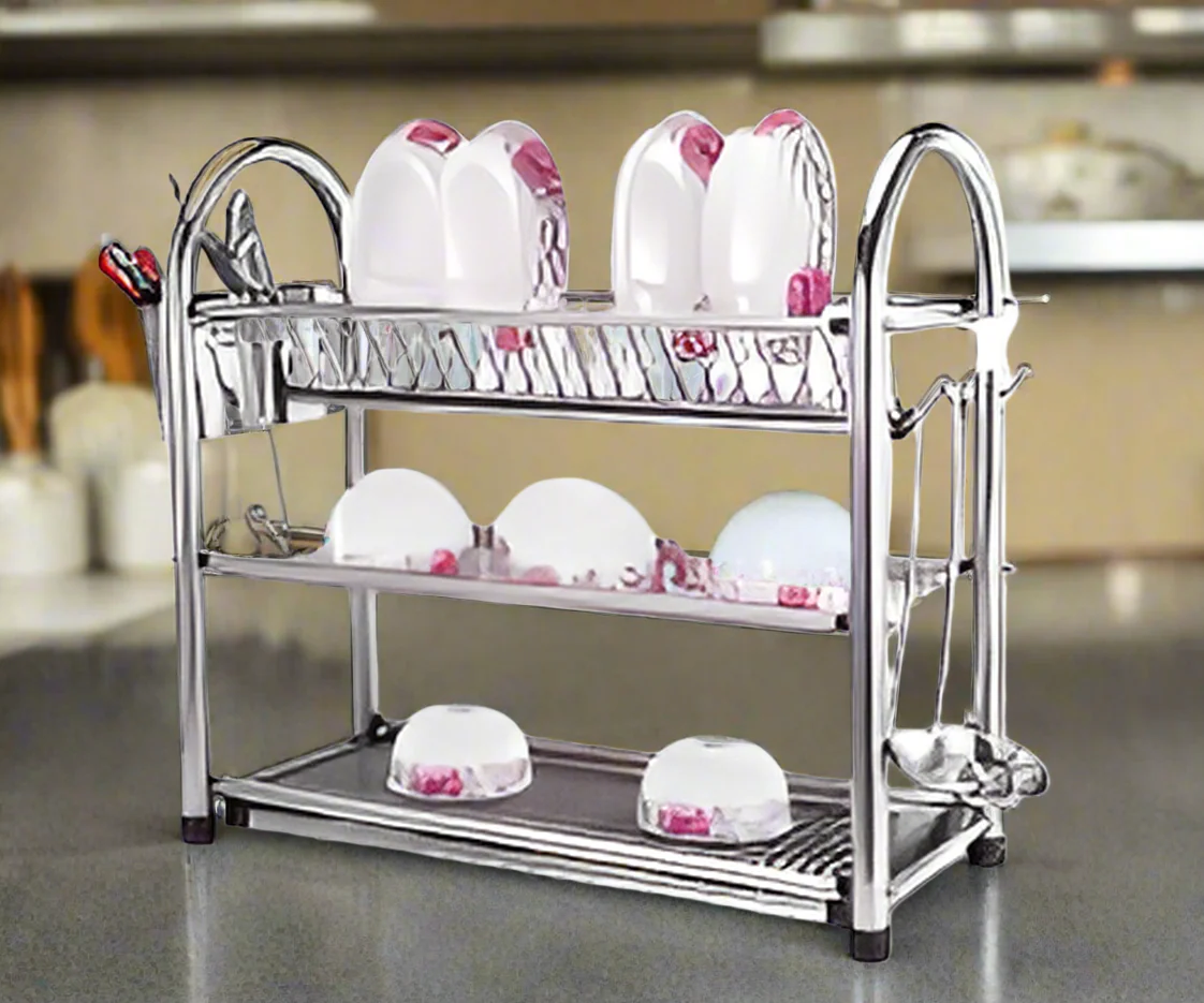 Stainless Steel Three-Tier Plate Rack Stainless Steel Three-Tier Plate Rack