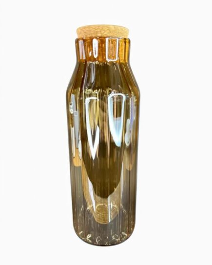 Amber Glass Bottle with Ribbed Design and Cork Stopper Amber Glass Bottle with Ribbed Design and Cork Stopper