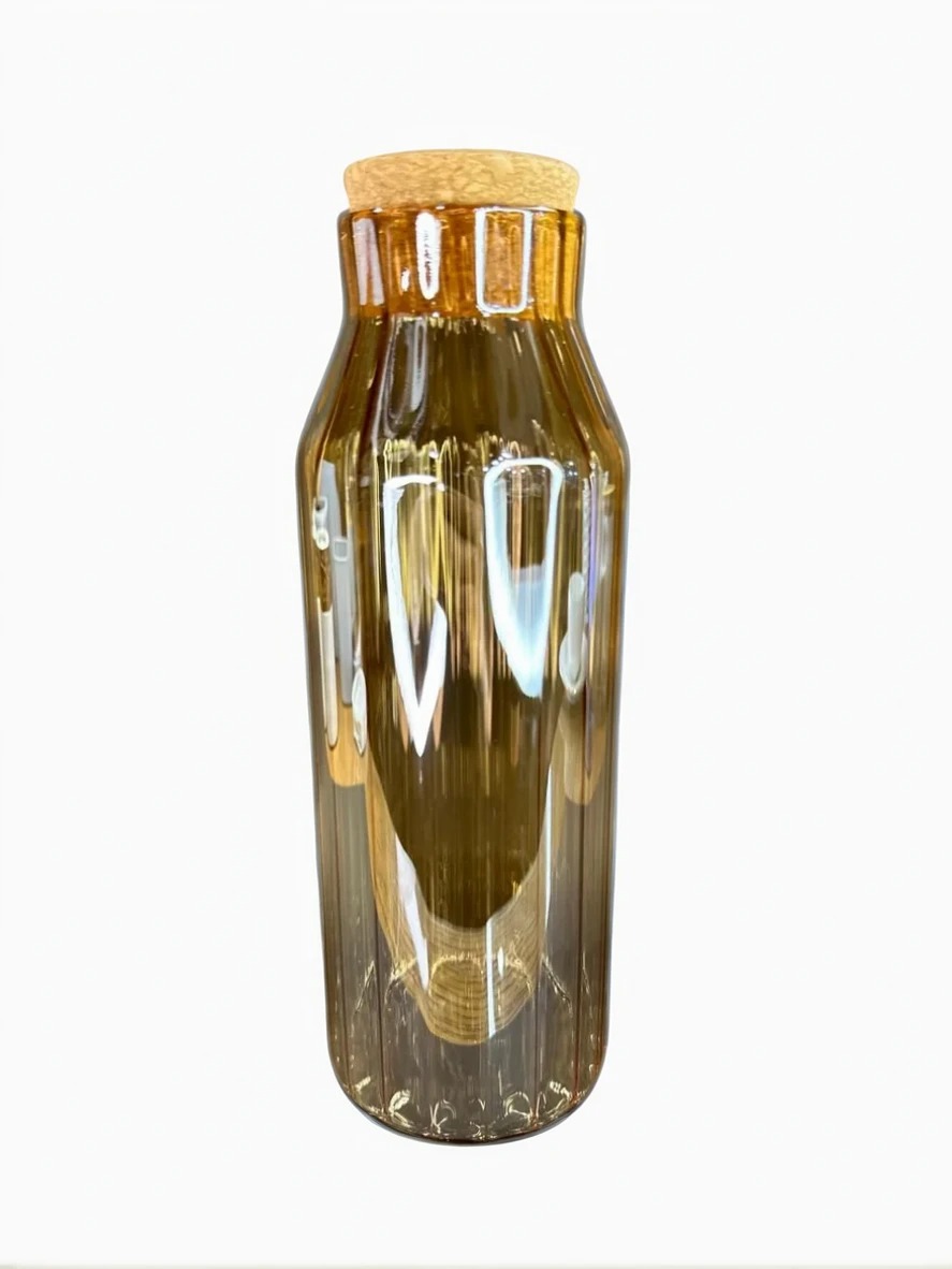 Amber Glass Bottle with Ribbed Design and Cork Stopper Amber Glass Bottle with Ribbed Design and Cork Stopper