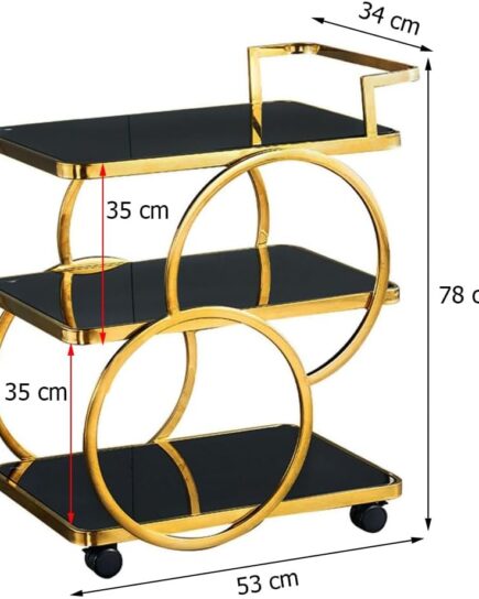 Trolley 3-Tier Metal Serving Trolley with Gold