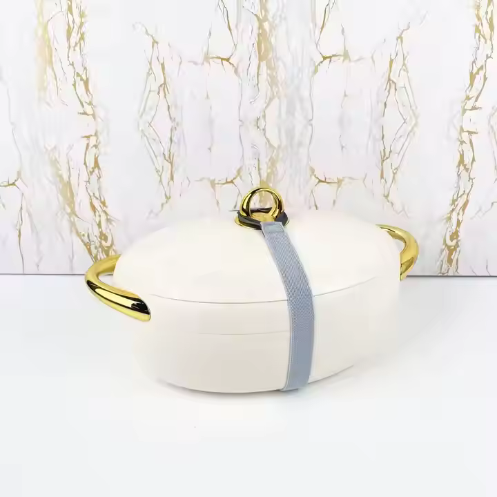 Set of 3 Hotpots in Elegant White and Gold Set of 3 Hotpots in Elegant White and Gold - Image 2