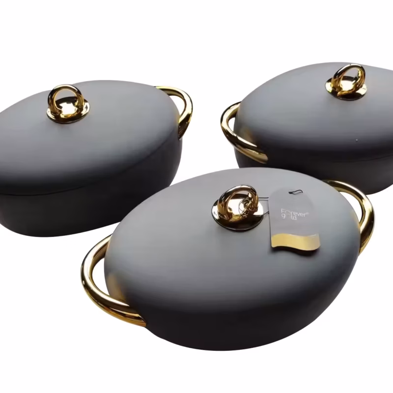 Set of 3 Hotpots in Elegant White and Gold Set of 3 Hotpots in Elegant grey and Gold