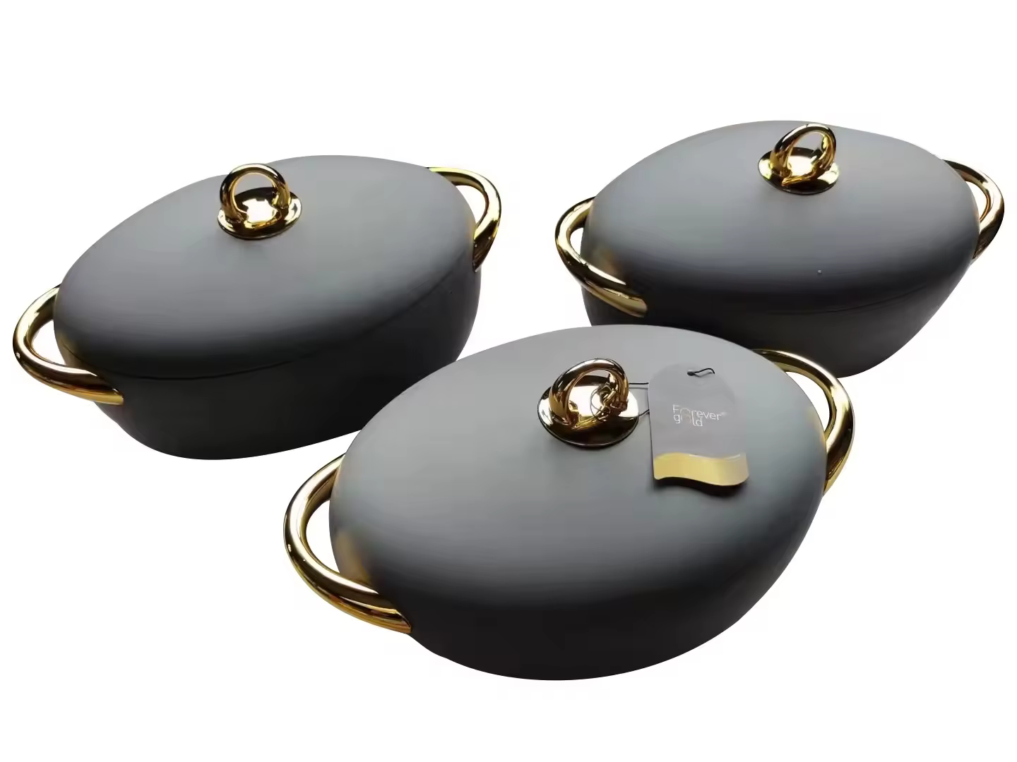 Set of 3 Hotpots in Elegant grey and Gold Set of 3 Hotpots in Elegant grey and Gold