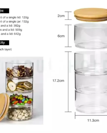 4-Layer Glass Storage Jar with Airtight Bamboo Lid