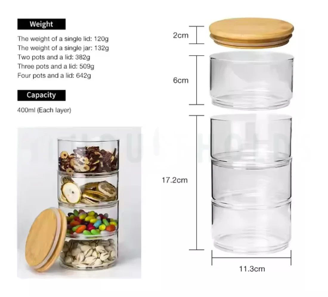 4-Layer Glass Storage Jar with Airtight Bamboo Lid 4-Layer Glass Storage Jar with Airtight Bamboo Lid - Image 2