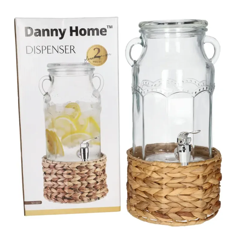 Beverage Dispenser with Taps & Stand Set 2pcs Dispenser with Tap & Woven Stand 3100ml