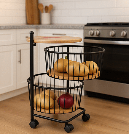 Metal Vegatable Trolly Wooden 2-Layer