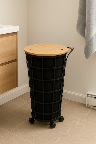 Modern Laundry Basket with Wooden Lid large