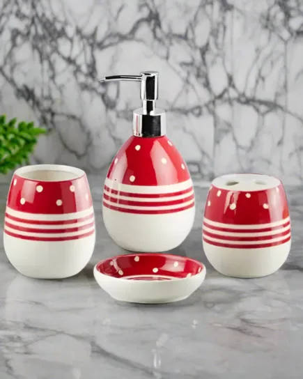 Bath Set Red & White 4pcs