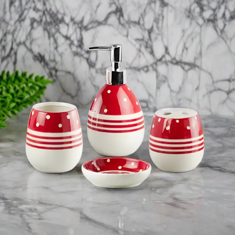 Bath Set Red & White 4pcs Bath Set Red & White 4pcs - Image 2