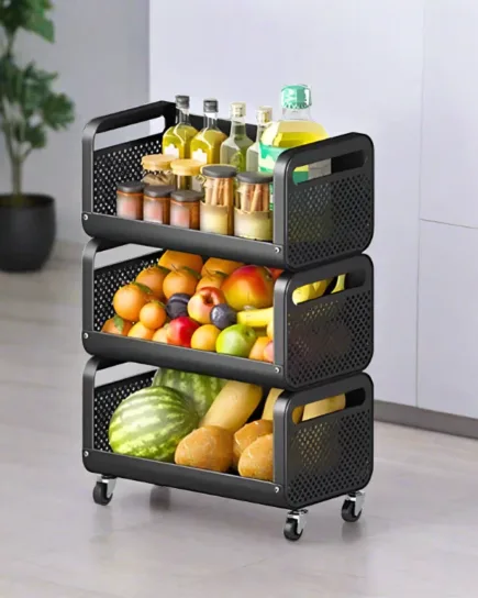 Iron Black Trolley Basket 3 Layer