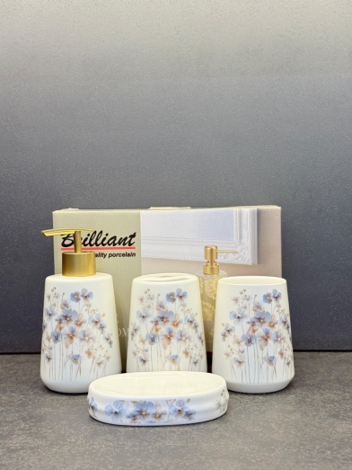 4Pcs Bath Set W-Blue Flower 12c