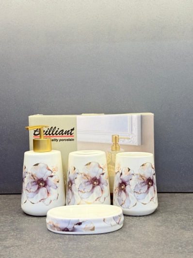 4Pcs Bath Set W-Purple Flower 12c