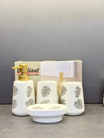 4Pcs Bathroom Set Leaf White 12c
